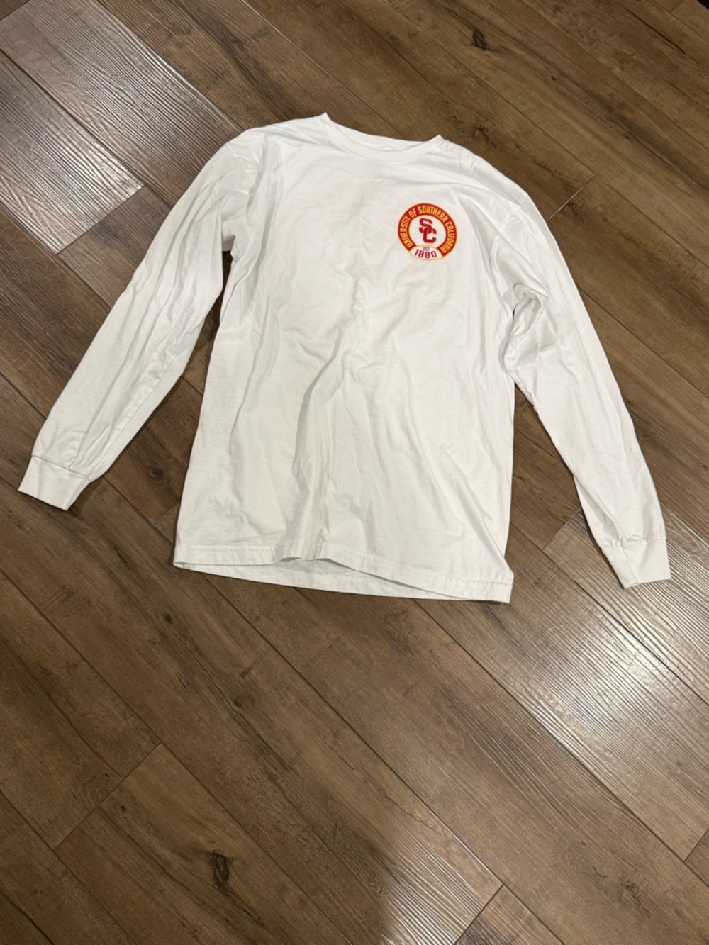 White Long Sleeve College Graphic Tee Front Chest & Back Print